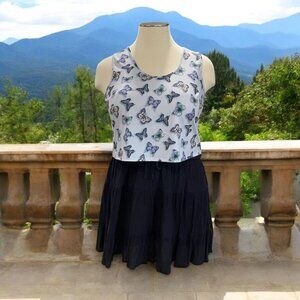 Nina Parker Butterfly‎ Tank Top 1X So Black Tiered Skirt XL Cottagecore Festival